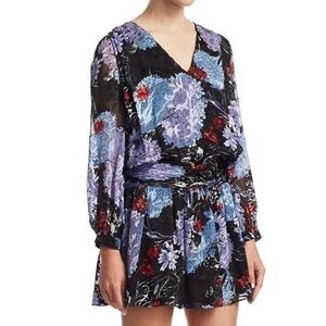 Alice + Olivia Blue Floral Tessie Silk Blend Popover Mini Dress